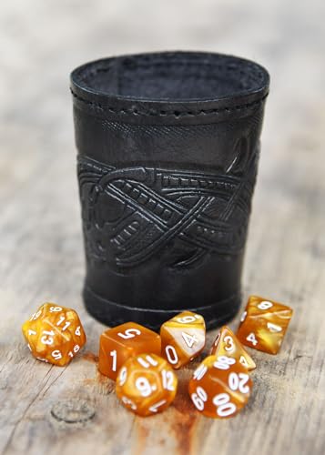 Ulfberth Viking Dice Cup – Genuine Buffalo Leather with Embossed Jelling Motif (Black)