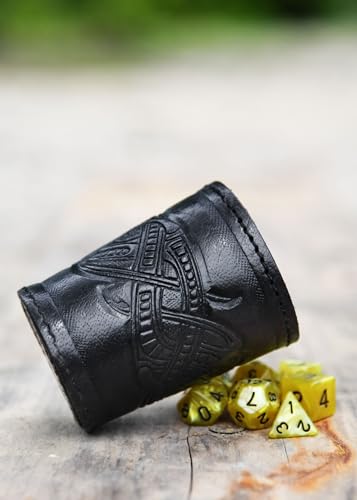 Ulfberth Viking Dice Cup – Genuine Buffalo Leather with Embossed Jelling Motif (Black)