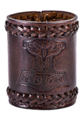 Ulfberth Viking Dice Cup – Genuine Leather Embossed Thor's Hammer Design, Brown