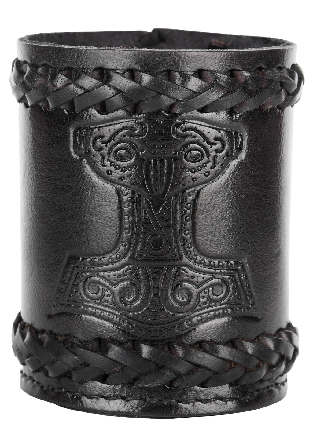 Ulfberth Viking Dice Cup – Genuine Leather with Embossed Thor’s Hammer Motif (Black)