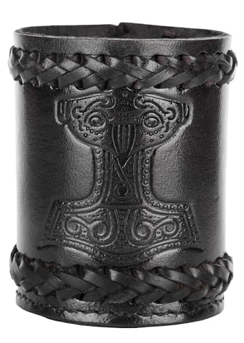 Ulfberth Viking Dice Cup – Genuine Leather with Embossed Thor’s Hammer Motif (Black)