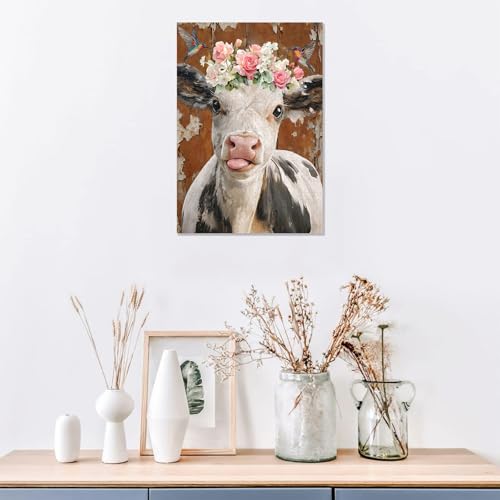 Ulord 300-Piece Jigsaw Puzzle: Rustic Cow with Hummingbirds and Floral Wreath – Fun for Adults and Family Decor