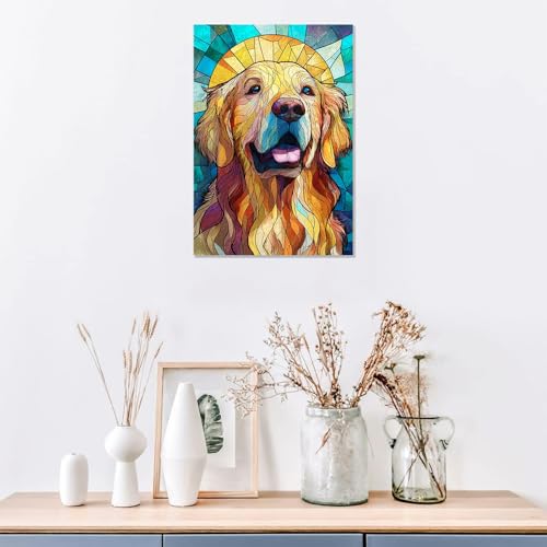 Ulord 300-Piece Stained Glass Golden Retriever Wooden Jigsaw Puzzle – Relaxing Décor Gift