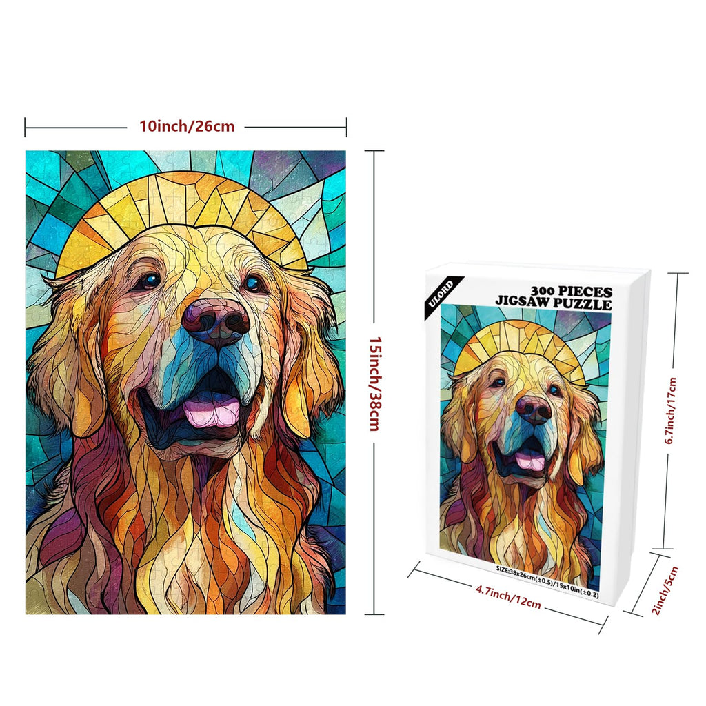 Ulord 300-Piece Stained Glass Golden Retriever Wooden Jigsaw Puzzle – Relaxing Décor Gift