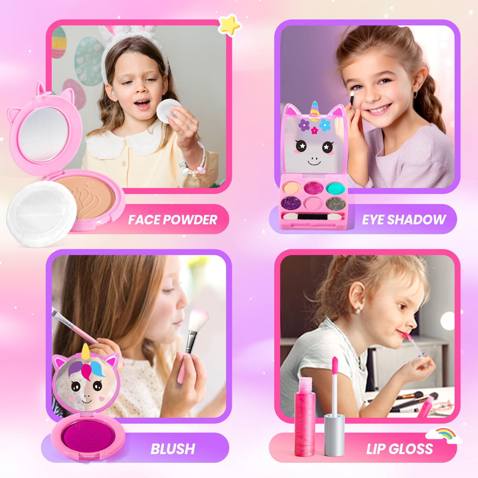 ULOVEME Kids Real Makeup Kit - Non Toxic Washable Unicorn Makeup Toy for Girls Ages 3-12 Birthday Gift (Mini Pink Unicorn #2)