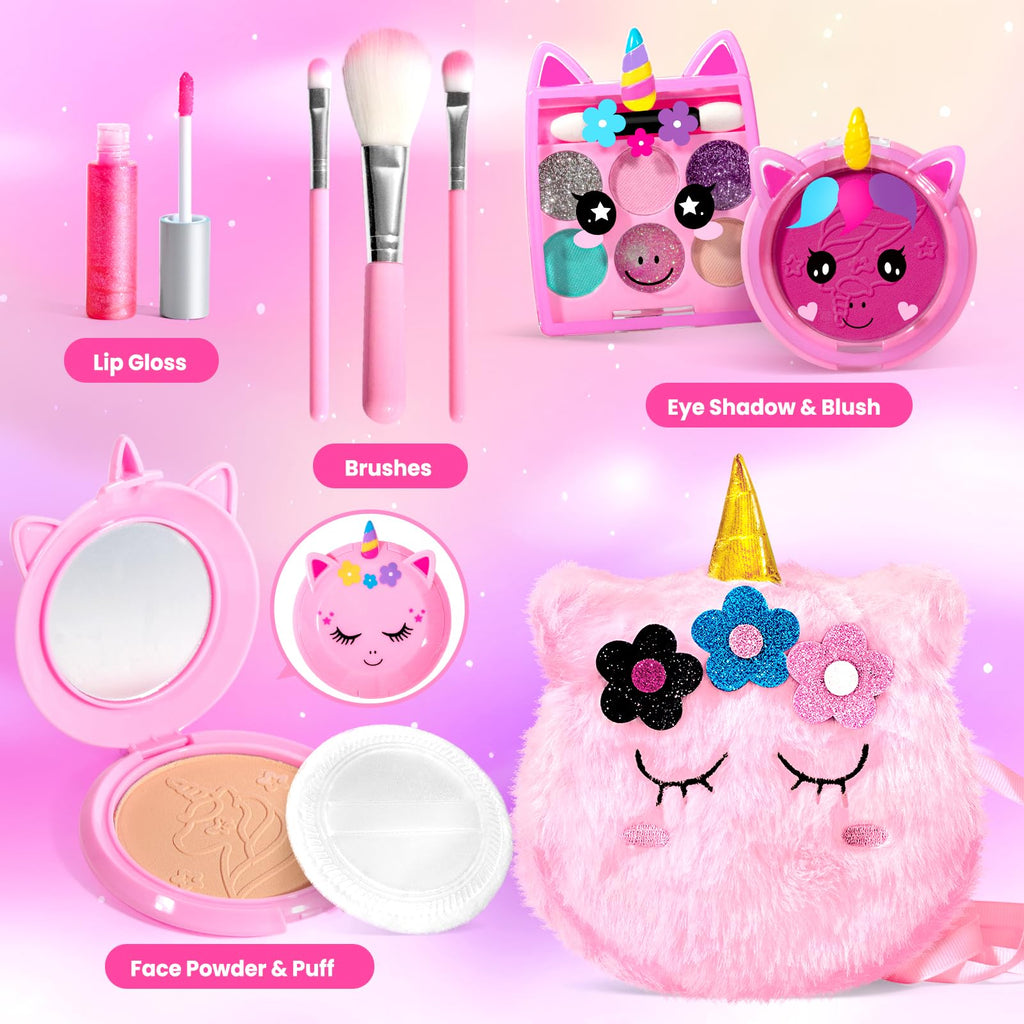 ULOVEME Kids Real Makeup Kit - Non Toxic Washable Unicorn Makeup Toy for Girls Ages 3-12 Birthday Gift (Mini Pink Unicorn #2)