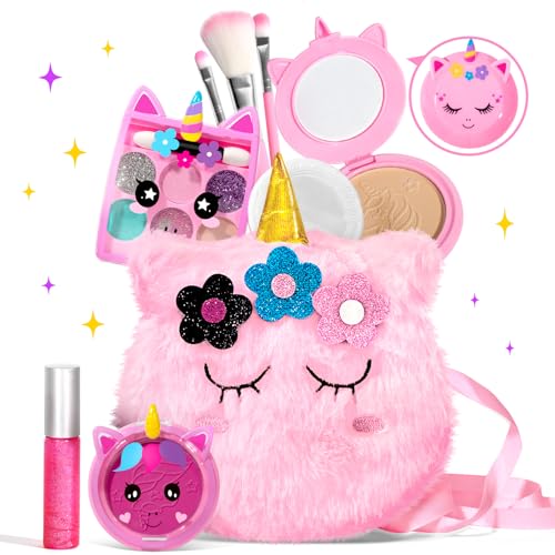 ULOVEME Kids Real Makeup Kit - Non Toxic Washable Unicorn Makeup Toy for Girls Ages 3-12 Birthday Gift (Mini Pink Unicorn #2)
