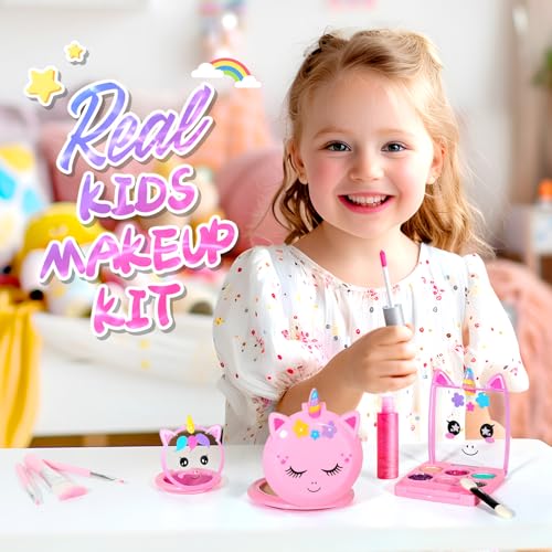 ULOVEME Kids Real Makeup Kit - Non Toxic Washable Unicorn Makeup Toy for Girls Ages 3-12 Birthday Gift (Mini Pink Unicorn #2)