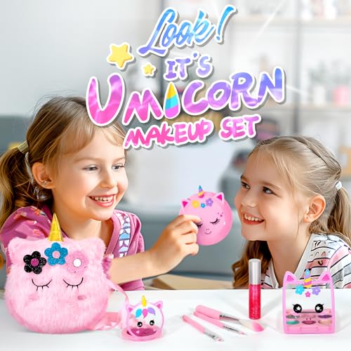 ULOVEME Kids Washable Makeup Kit for Girls 4-6 with Pink Coin Purse – Non-Toxic Real Makeup Toy