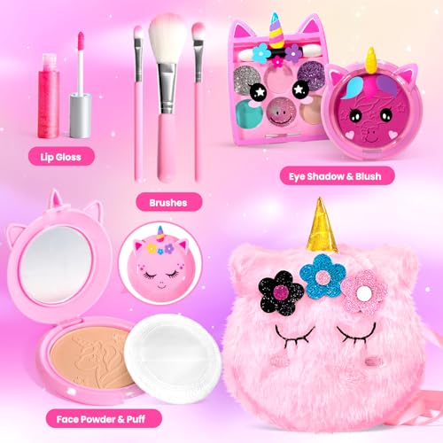 ULOVEME Kids Washable Makeup Kit for Girls 4-6 with Pink Coin Purse – Non-Toxic Real Makeup Toy