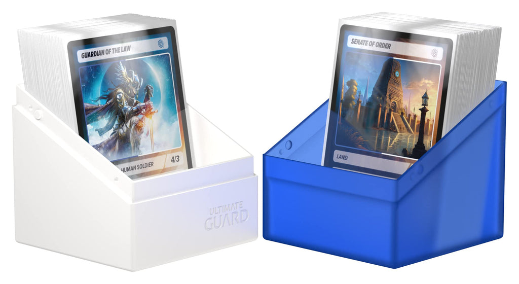 Ultimate Guard Boulder Synergy 100+ Deck Case - White/Blue - Holds 100 Double-Sleeved Cards - Secure Plastic Storage