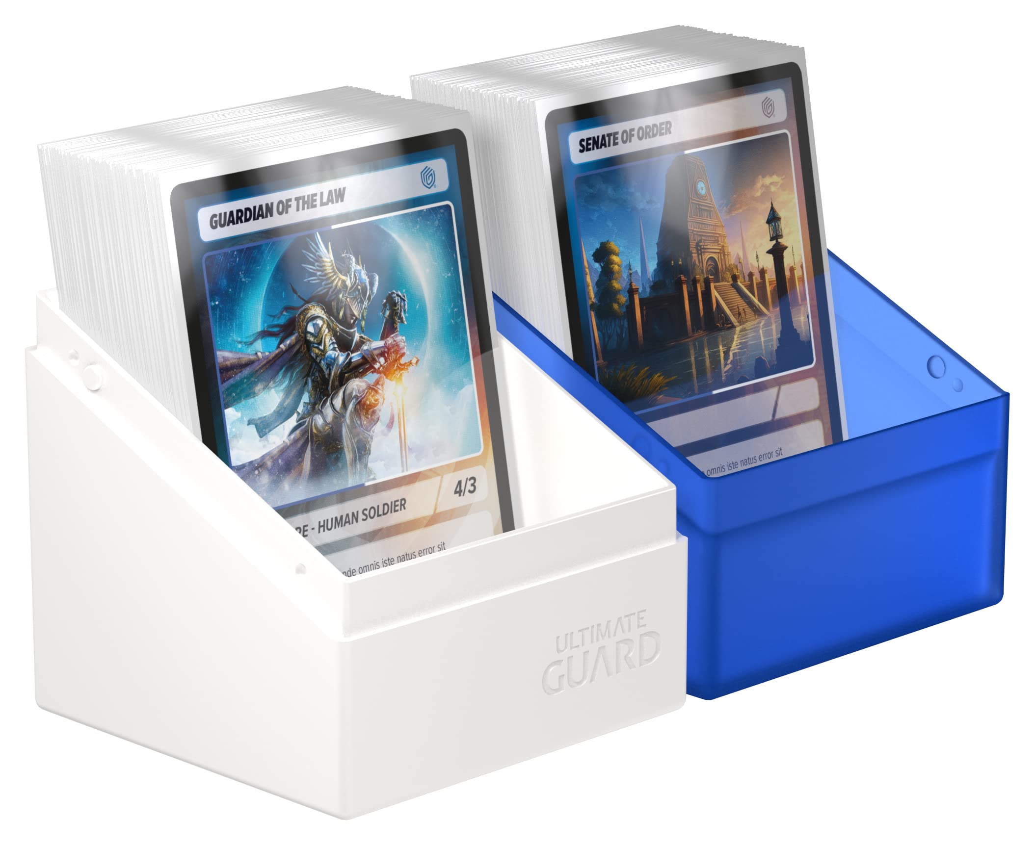 Ultimate Guard Boulder Synergy 100+ Deck Case - White/Blue - Holds 100 Double-Sleeved Cards - Secure Plastic Storage