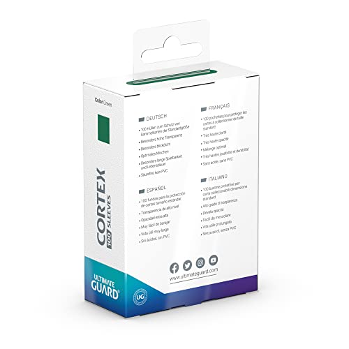 Ultimate Guard Cortex Outer Card Sleeves – 100 Standard Size, 66x91mm, Green Back, Glossy Finish, Acid-Free