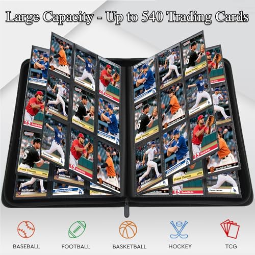 ULTRGEE 9 Pocket Card Binder - Holds 540 Cards, Black PU Leather Album for TCG/YGO/MTG/PTCG and Sports Cards