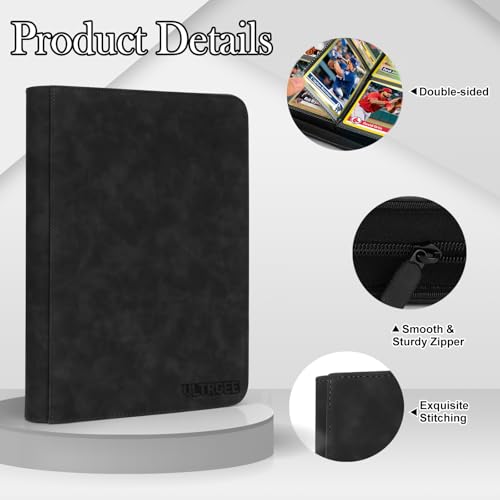 ULTRGEE 9 Pocket Card Binder - Holds 540 Cards, Black PU Leather Album for TCG/YGO/MTG/PTCG and Sports Cards