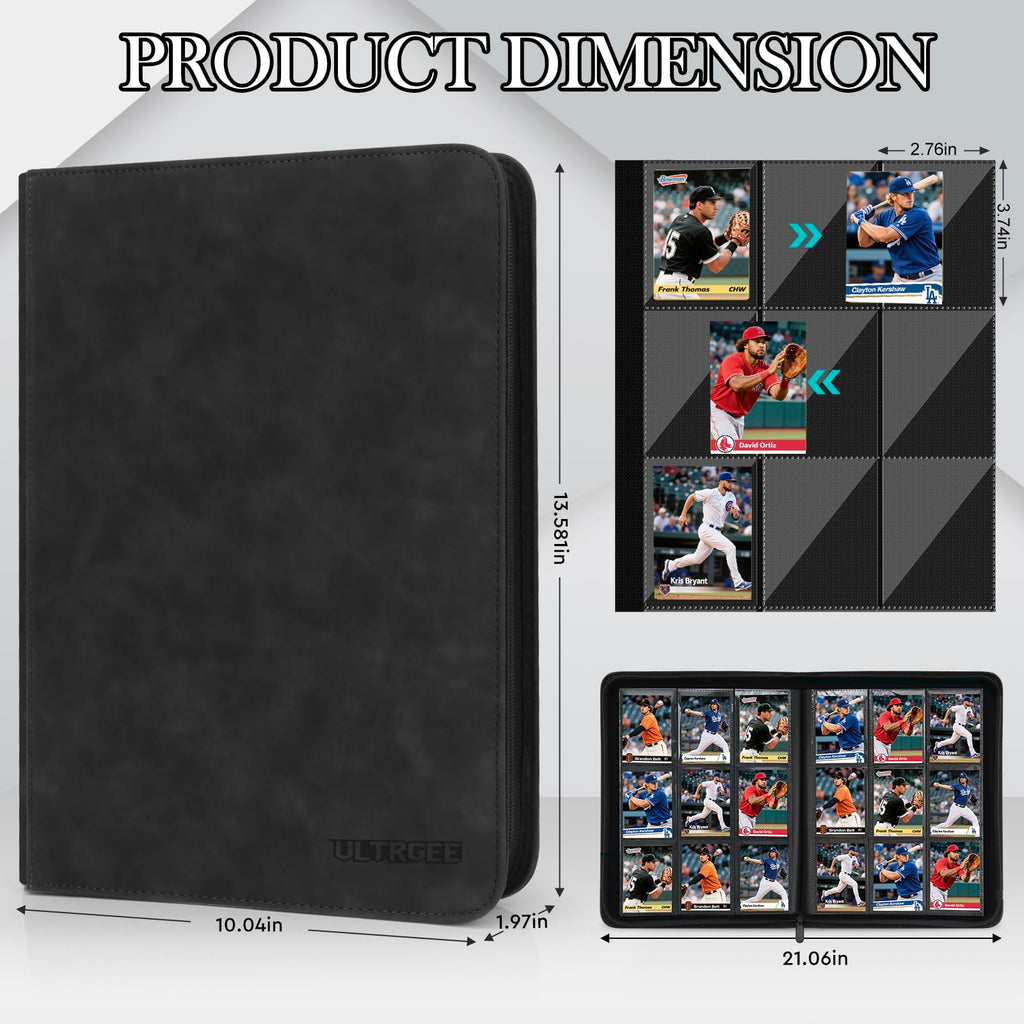 ULTRGEE 9 Pocket Card Binder - Holds 540 Cards, Black PU Leather Album for TCG/YGO/MTG/PTCG and Sports Cards