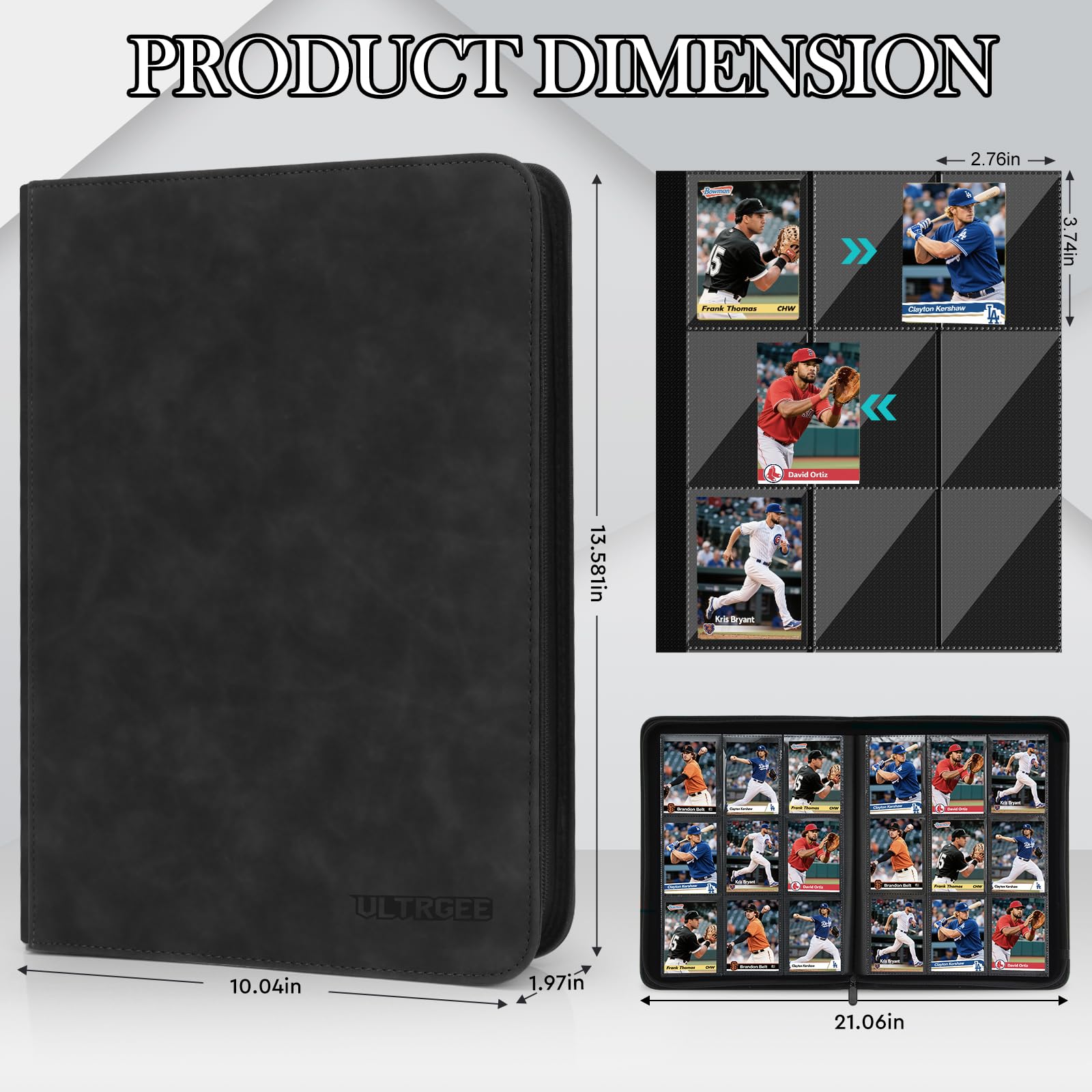 ULTRGEE 9 Pocket Card Binder - Holds 540 Cards, Black PU Leather Album for TCG/YGO/MTG/PTCG and Sports Cards