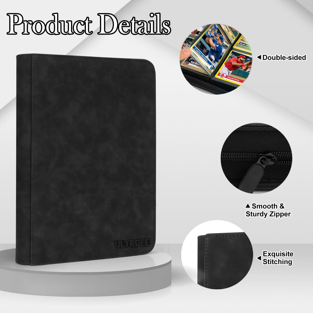 ULTRGEE 9 Pocket Card Binder - Holds 540 Cards, Black PU Leather Album for TCG/YGO/MTG/PTCG and Sports Cards