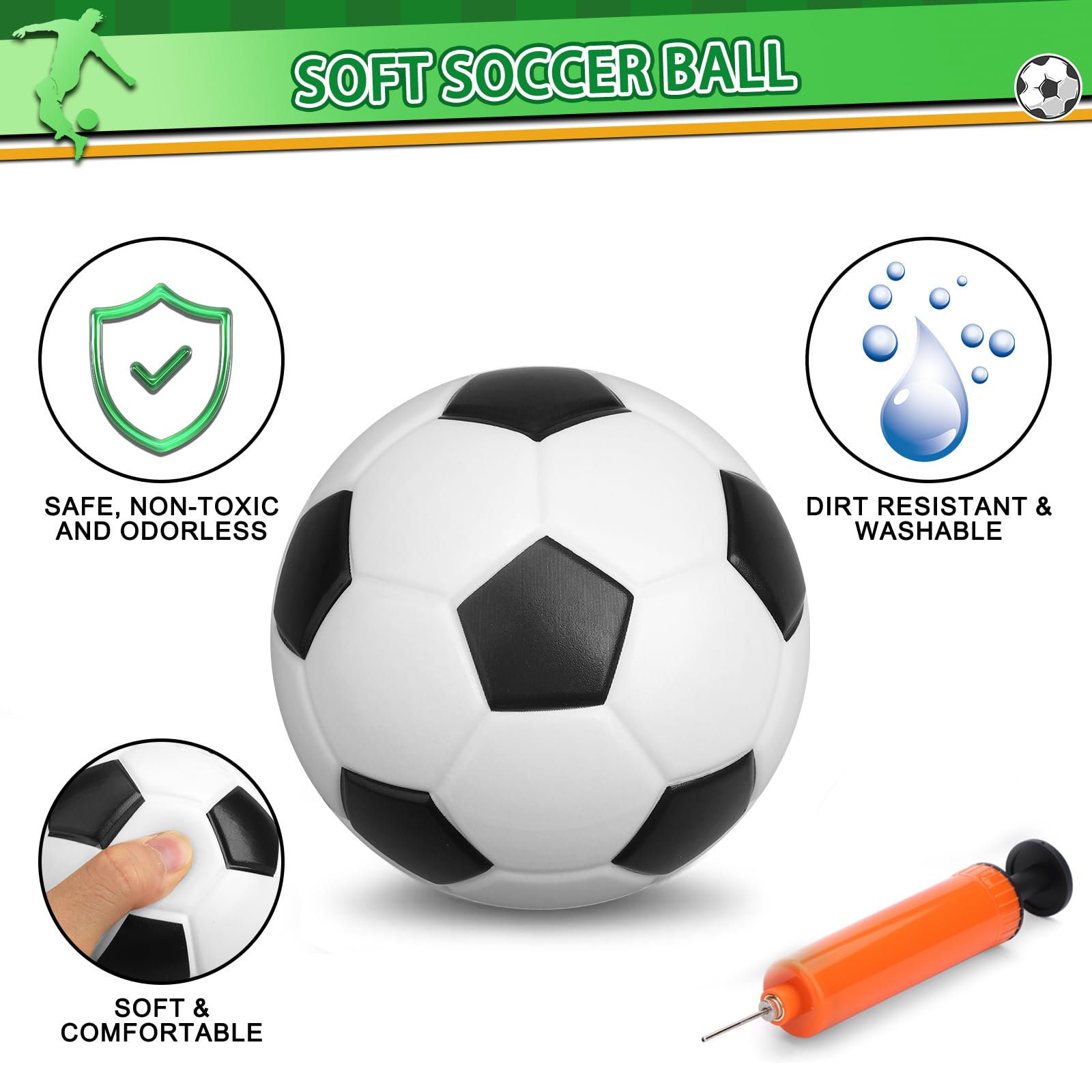 Umnodobn 5-Pack 6-Inch Mini Soccer Balls with Pump - Soft PVC Toddler Toy for Indoor Outdoor Play