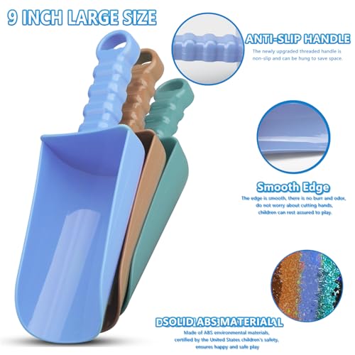 Umnodobn 9-Inch Solid Beach Sand Toy Shovels Set - 3 Pack ABS Plastic Shovels for Sand, Snow, Garden, and Bath