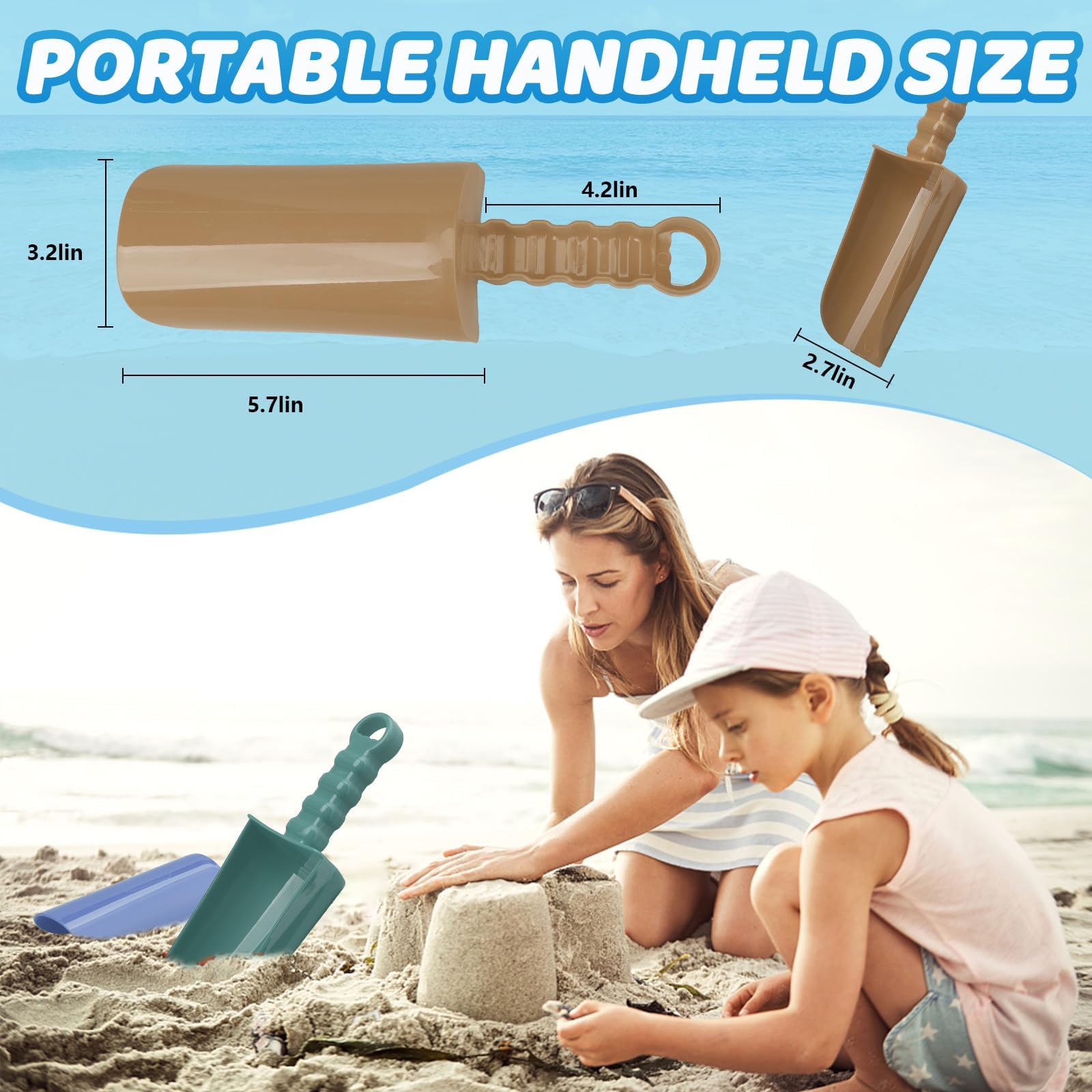 Umnodobn 9-Inch Solid Beach Sand Toy Shovels Set - 3 Pack ABS Plastic Shovels for Sand, Snow, Garden, and Bath