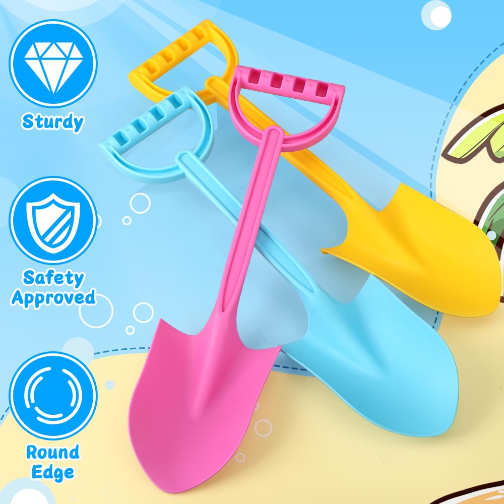 Umnodobn Large 16-Inch Beach Sand Shovels (3 Pack) - Heavy-Duty ABS Plastic Scoops for Kids and Adults