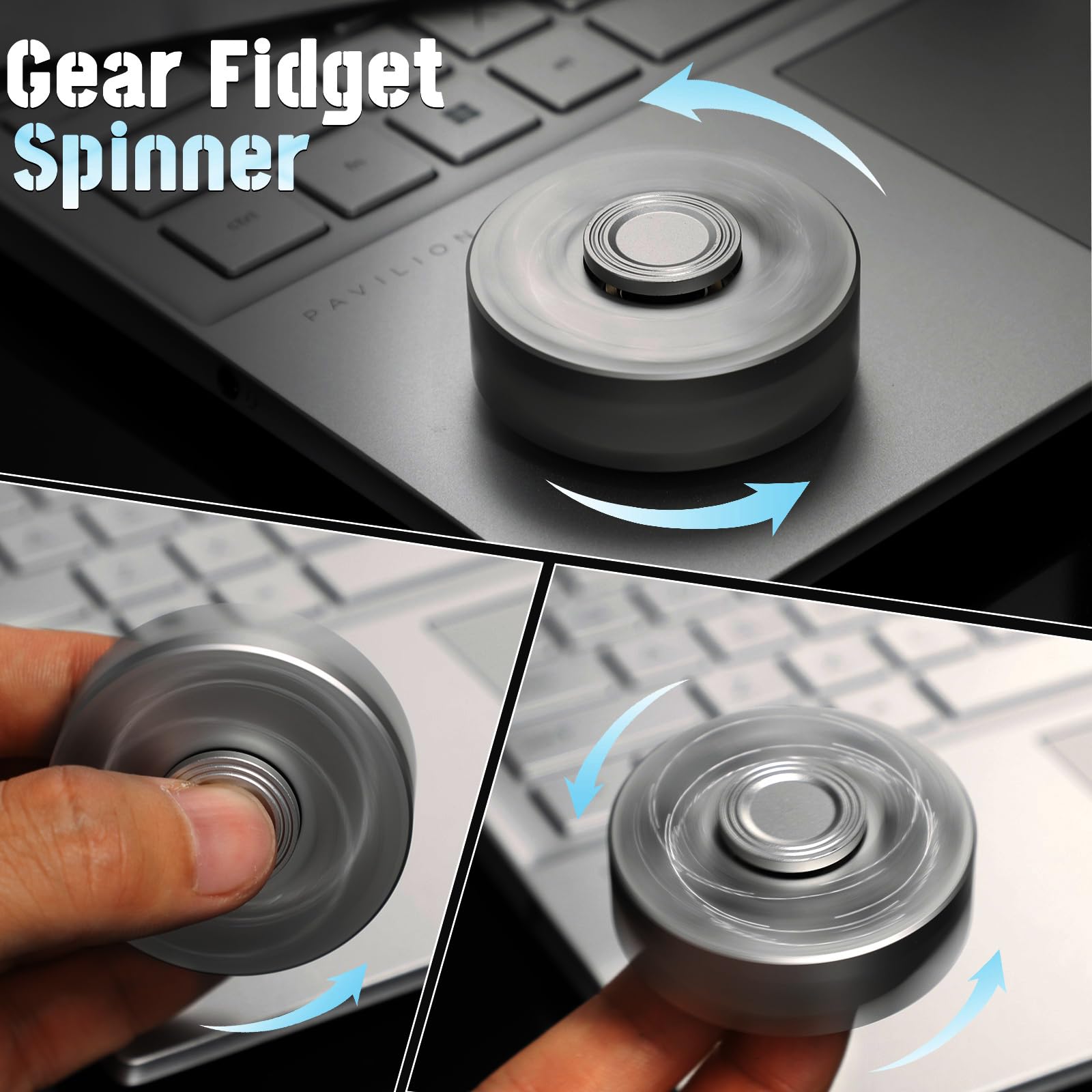Umnodobn Metal Fidget Spinner – Gear Design with Fiber Case for Adults and Kids