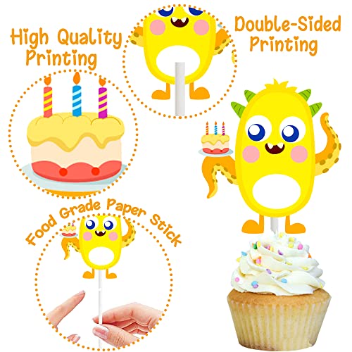 umoni 36-Piece Little Monster Cupcake Toppers – Pre-Assembled, 18 Designs, Green Theme for Baby Shower & Birthday Parties
