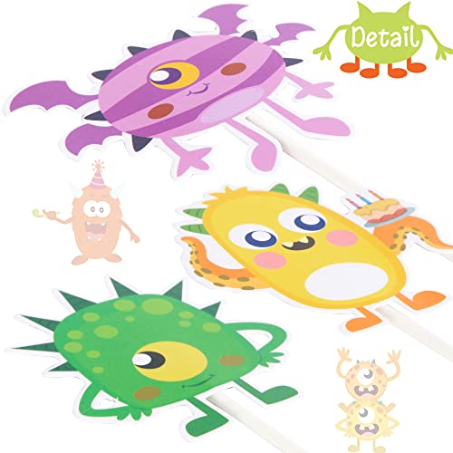umoni 36-Piece Little Monster Cupcake Toppers – Pre-Assembled, 18 Designs, Green Theme for Baby Shower & Birthday Parties