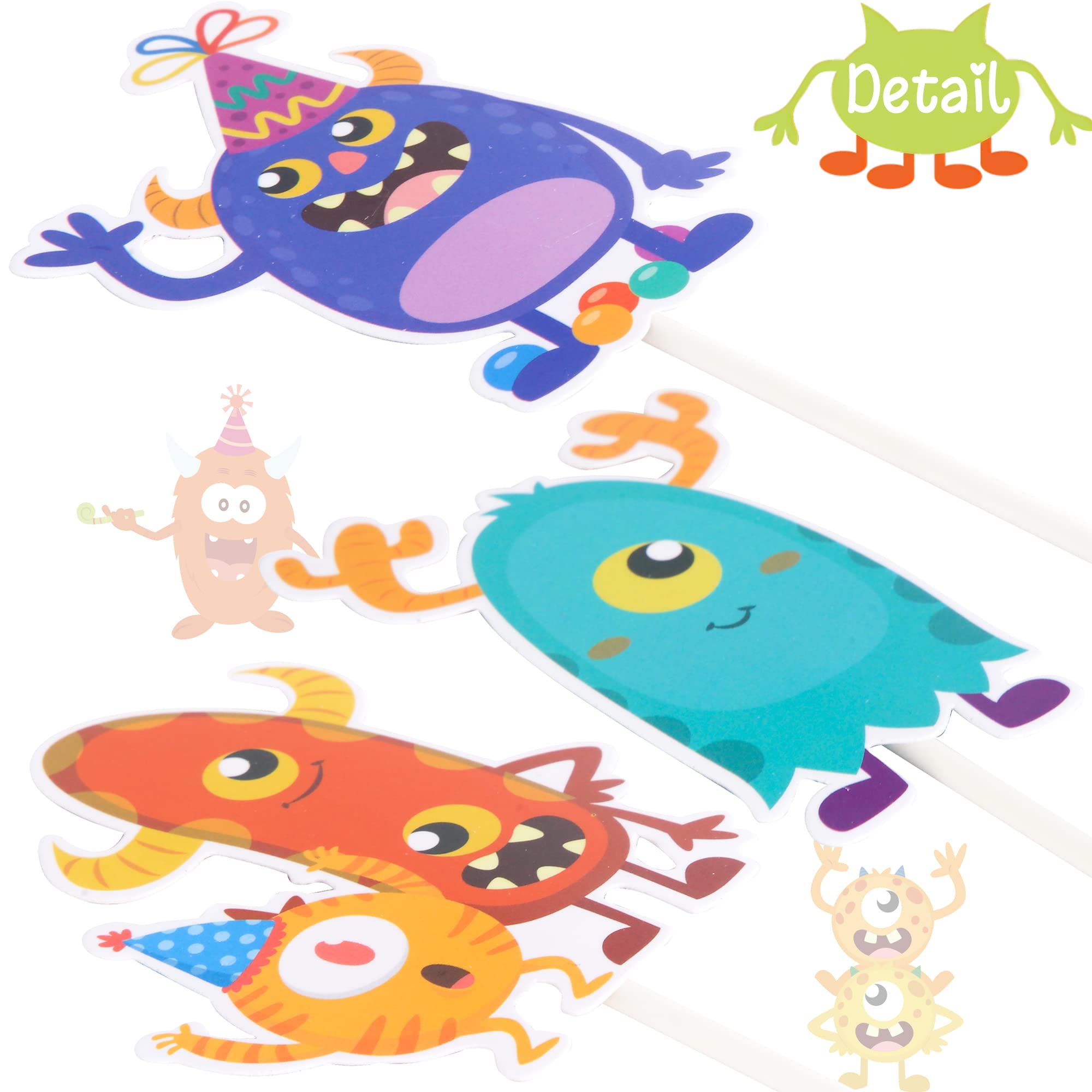 umoni 36-Piece Little Monster Cupcake Toppers – Pre-Assembled, 18 Designs, Green Theme for Baby Shower & Birthday Parties
