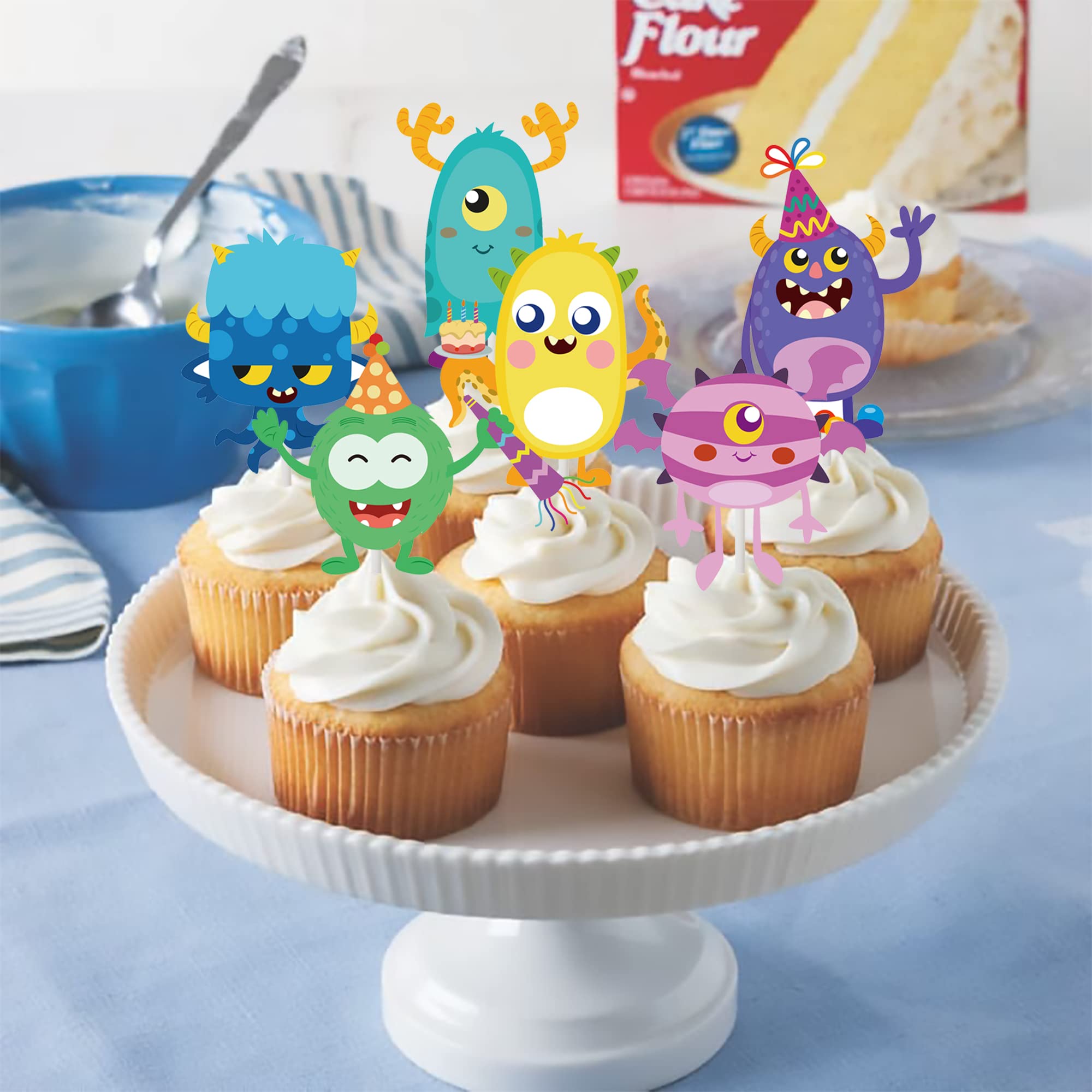 umoni 36-Piece Little Monster Cupcake Toppers – Pre-Assembled, 18 Designs, Green Theme for Baby Shower & Birthday Parties