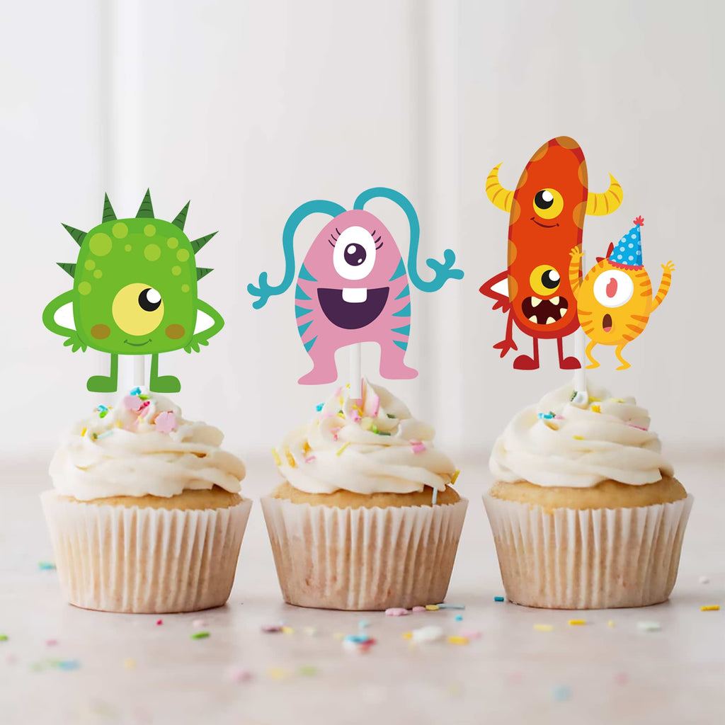 umoni 36-Piece Little Monster Cupcake Toppers – Pre-Assembled, 18 Designs, Green Theme for Baby Shower & Birthday Parties