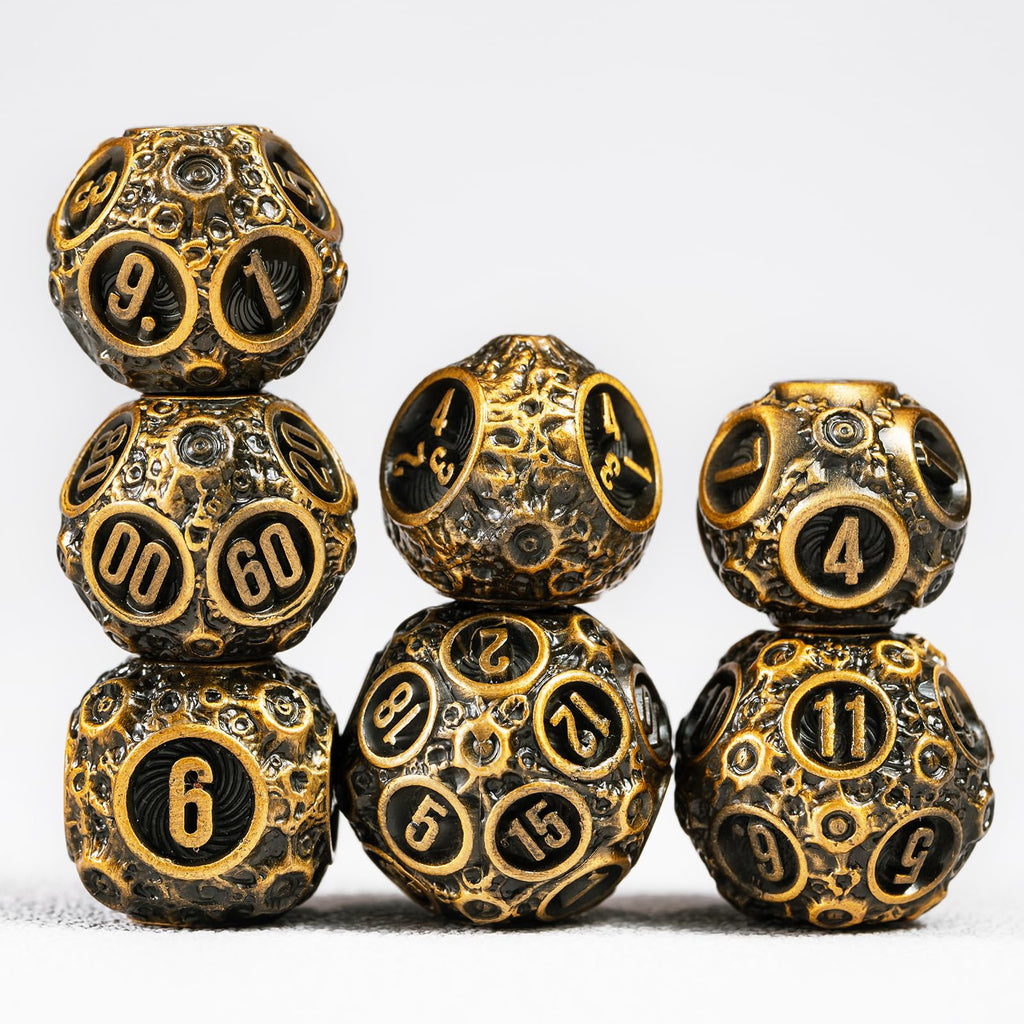 Unbeaten 7-Piece Meteorite Metal Dice Set for D&D – RPG Polyhedral Dice with Storage Box