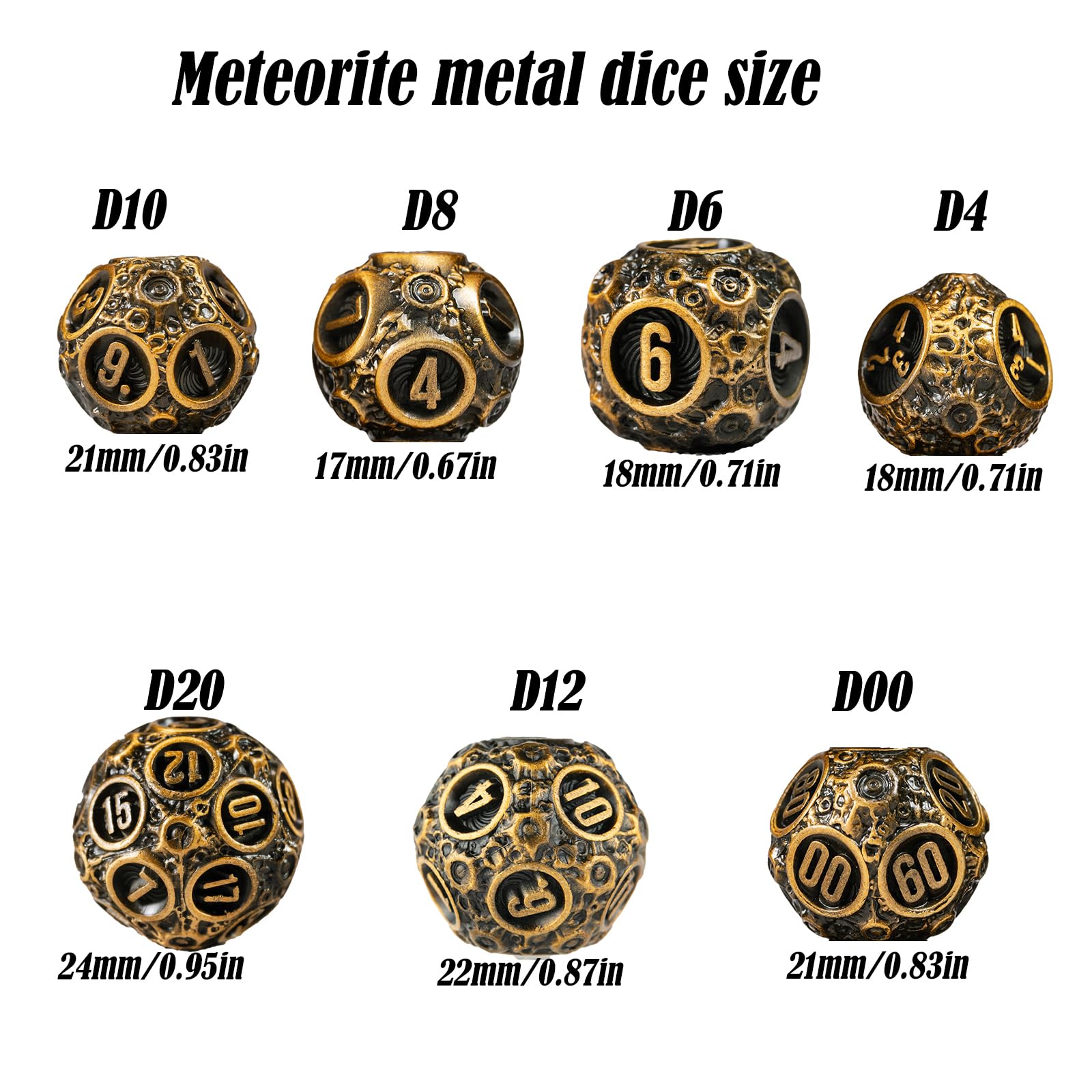 Unbeaten 7-Piece Meteorite Metal Dice Set for D&D – RPG Polyhedral Dice with Storage Box