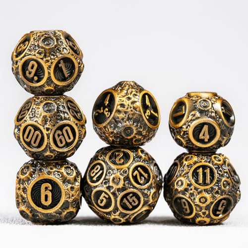 Unbeaten 7-Piece Meteorite Metal Dice Set for D&D – RPG Polyhedral Dice with Storage Box
