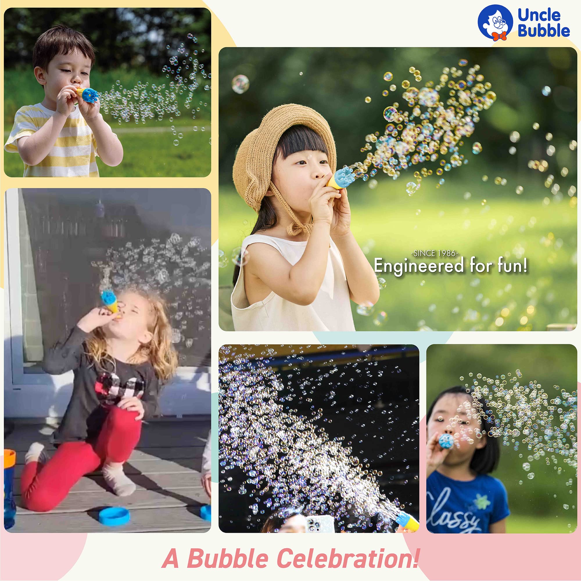Uncle Bubble Mini Bubble Blower: Non-Toxic Confetti Bubbler for Kids, Blows Thousands of Tiny Bubbles with One Breath