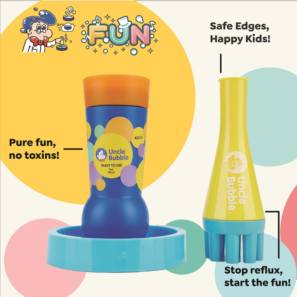 Uncle Bubble Mini Bubble Blower: Non-Toxic Confetti Bubbler for Kids, Blows Thousands of Tiny Bubbles with One Breath