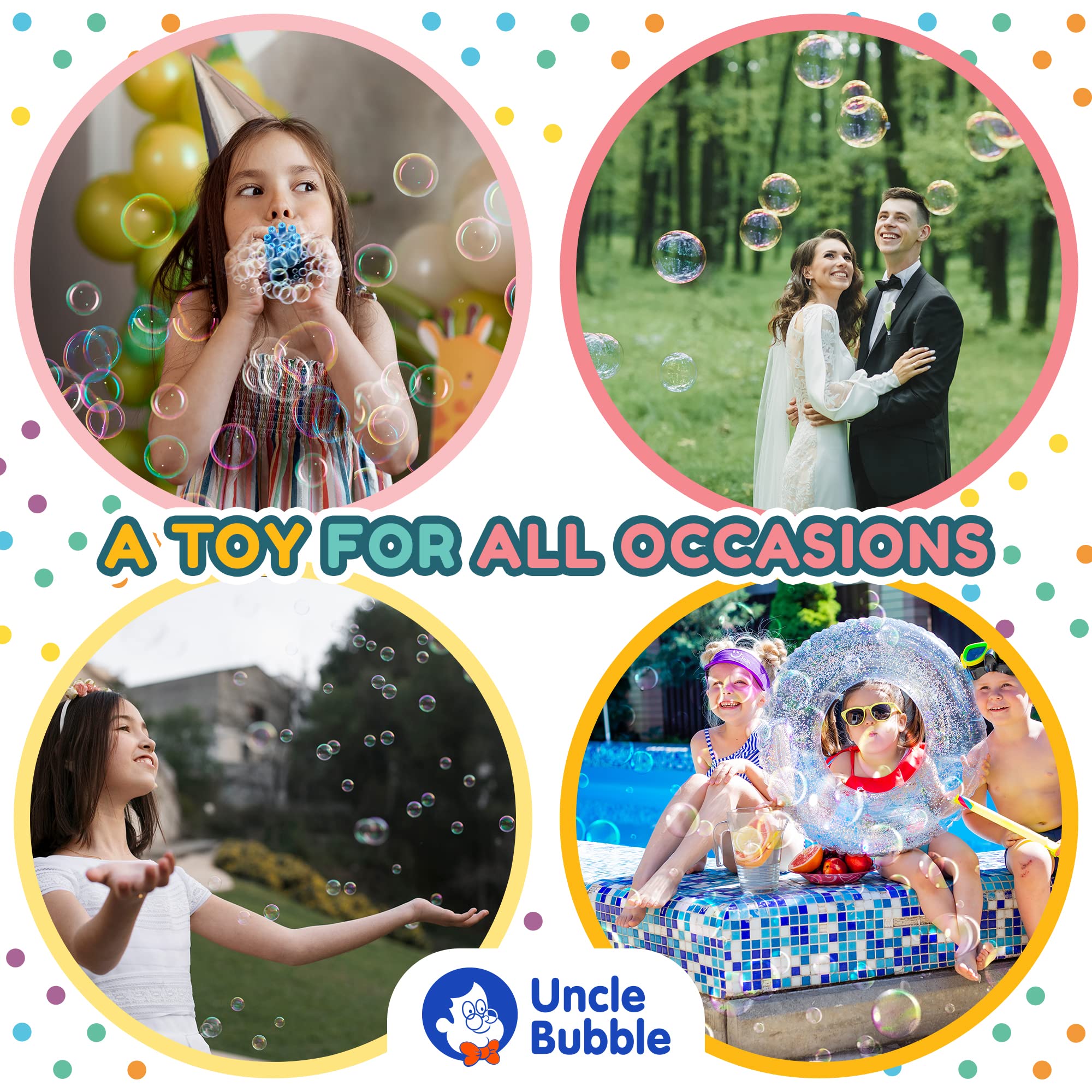 Uncle Bubble Mini Bubble Blower: Non-Toxic Confetti Bubbler for Kids, Blows Thousands of Tiny Bubbles with One Breath