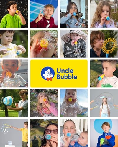 Uncle Bubble Tiny Bear Bubble Blower Set – Portable Bubble Toy for Toddlers with Solution and Safety Necklace
