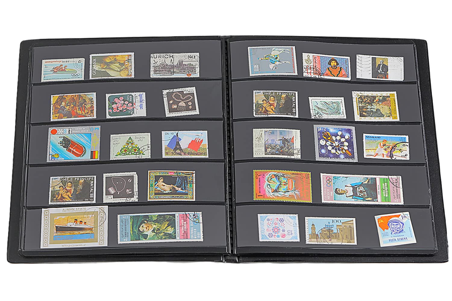 Uncle Paul 100-Pocket Stamp Album – Black Leatherette Cover, Acid-Free Pages, 50x197mm Sleeves for Postage Stamps & Paper Money