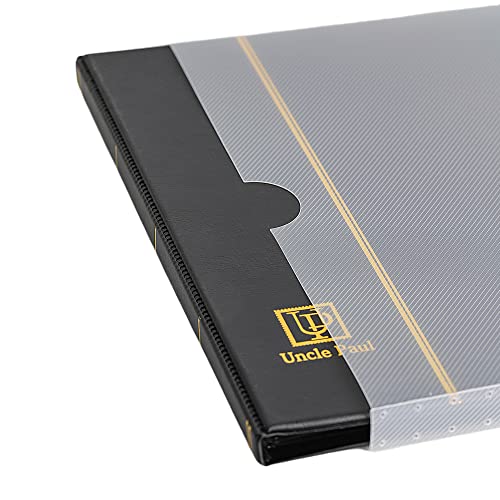 Uncle Paul 100-Pocket Stamp Album – Black Leatherette Cover, Acid-Free Pages, 50x197mm Sleeves for Postage Stamps & Paper Money