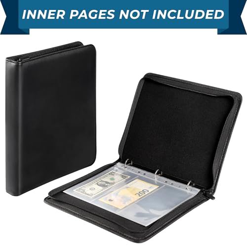 Uncle Paul Black Leather Zipper Binder for Coins, Stamps & Banknotes – 3/7/9/11-Hole Compatible