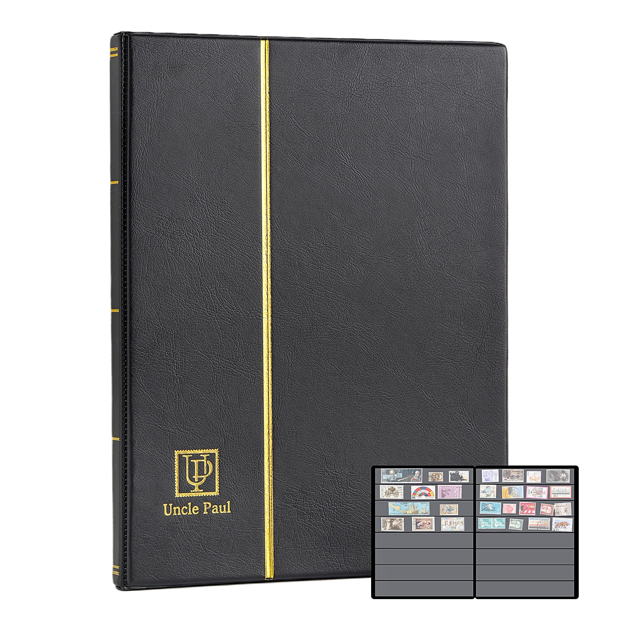 Uncle Paul Stamp Album 160 Pockets – Leatherette Padded Cover with 30x197mm Sleeves for Postage Stamps and Paper Money Collection