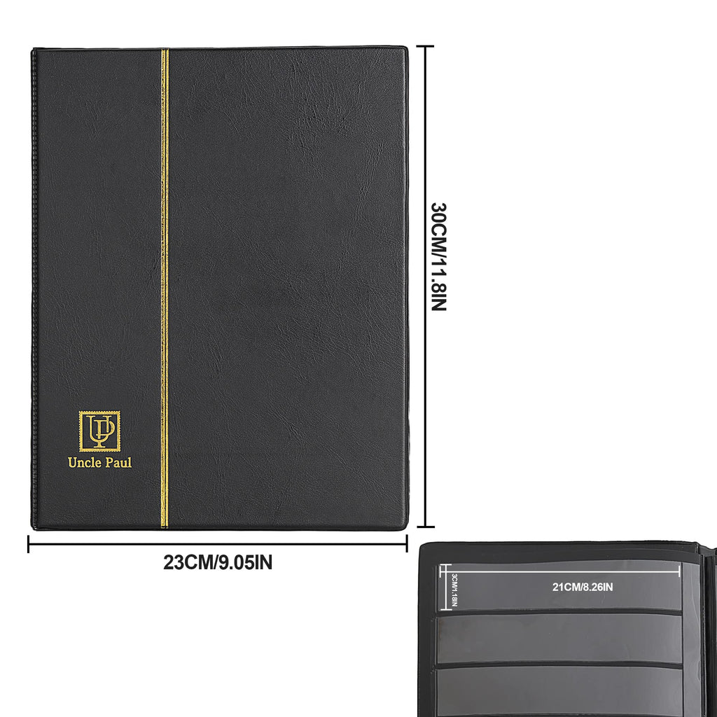 Uncle Paul Stamp Album 160 Pockets – Leatherette Padded Cover with 30x197mm Sleeves for Postage Stamps and Paper Money Collection