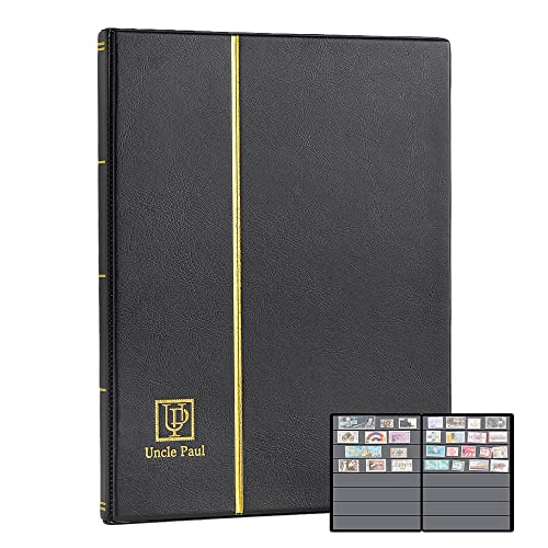 Uncle Paul Stamp Album 160 Pockets – Leatherette Padded Cover with 30x197mm Sleeves for Postage Stamps and Paper Money Collection