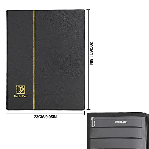 Uncle Paul Stamp Album 160 Pockets – Leatherette Padded Cover with 30x197mm Sleeves for Postage Stamps and Paper Money Collection
