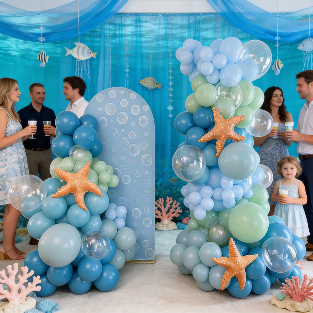 Under the Sea Balloon Arch Garland Kit – Dusty Blue, Pastel Green, Sand White & Star Foil Balloons for Ocean Birthday or Baby Shower
