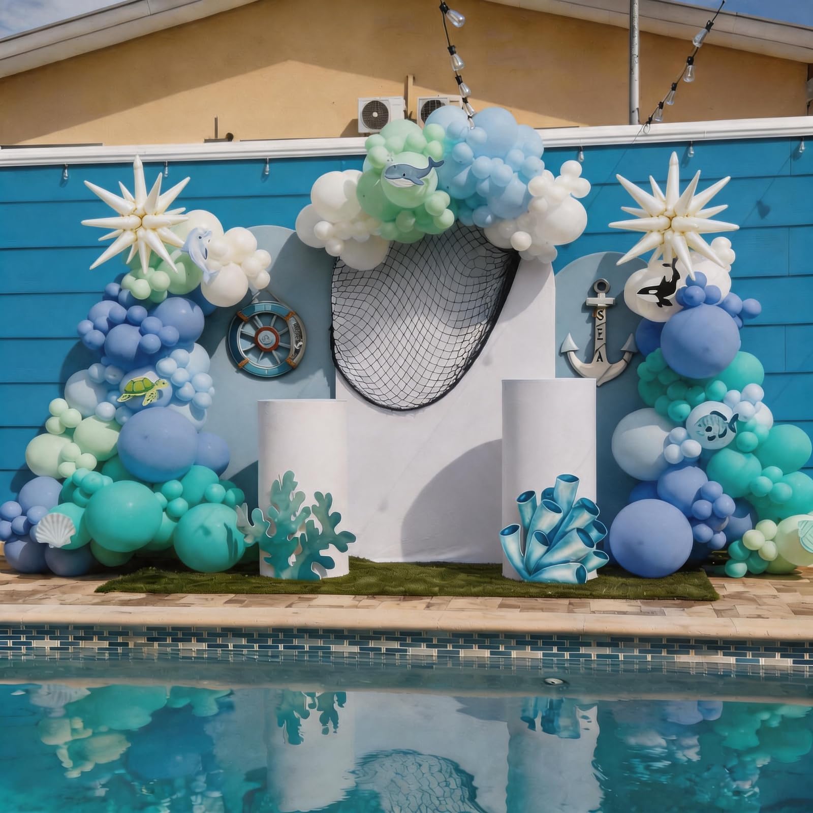 Under the Sea Balloon Arch Garland Kit – Dusty Blue, Pastel Green, Sand White & Star Foil Balloons for Ocean Birthday or Baby Shower