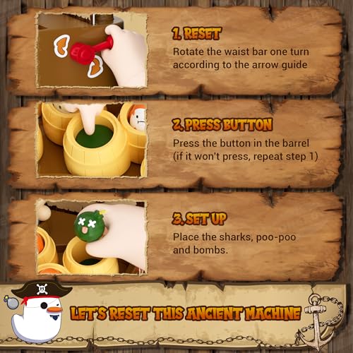 UNEEDE Pirate Bounce and Catch Game with Shark, Bomb, and Poop Launchers – Interactive Reward Board Game for Kids Ages 3+