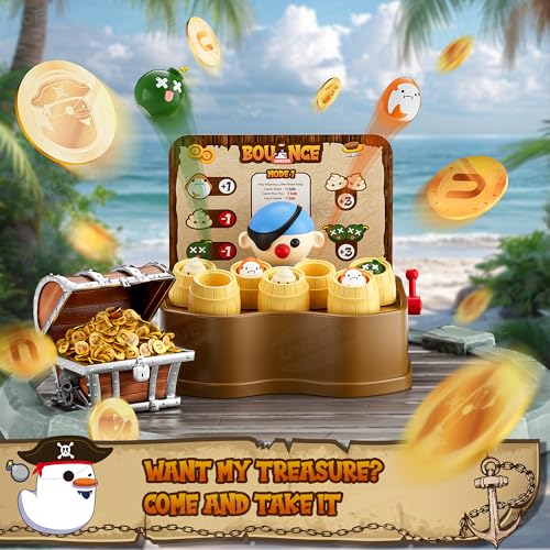 UNEEDE Pirate Bounce and Catch Game with Shark, Bomb, and Poop Launchers – Interactive Reward Board Game for Kids Ages 3+